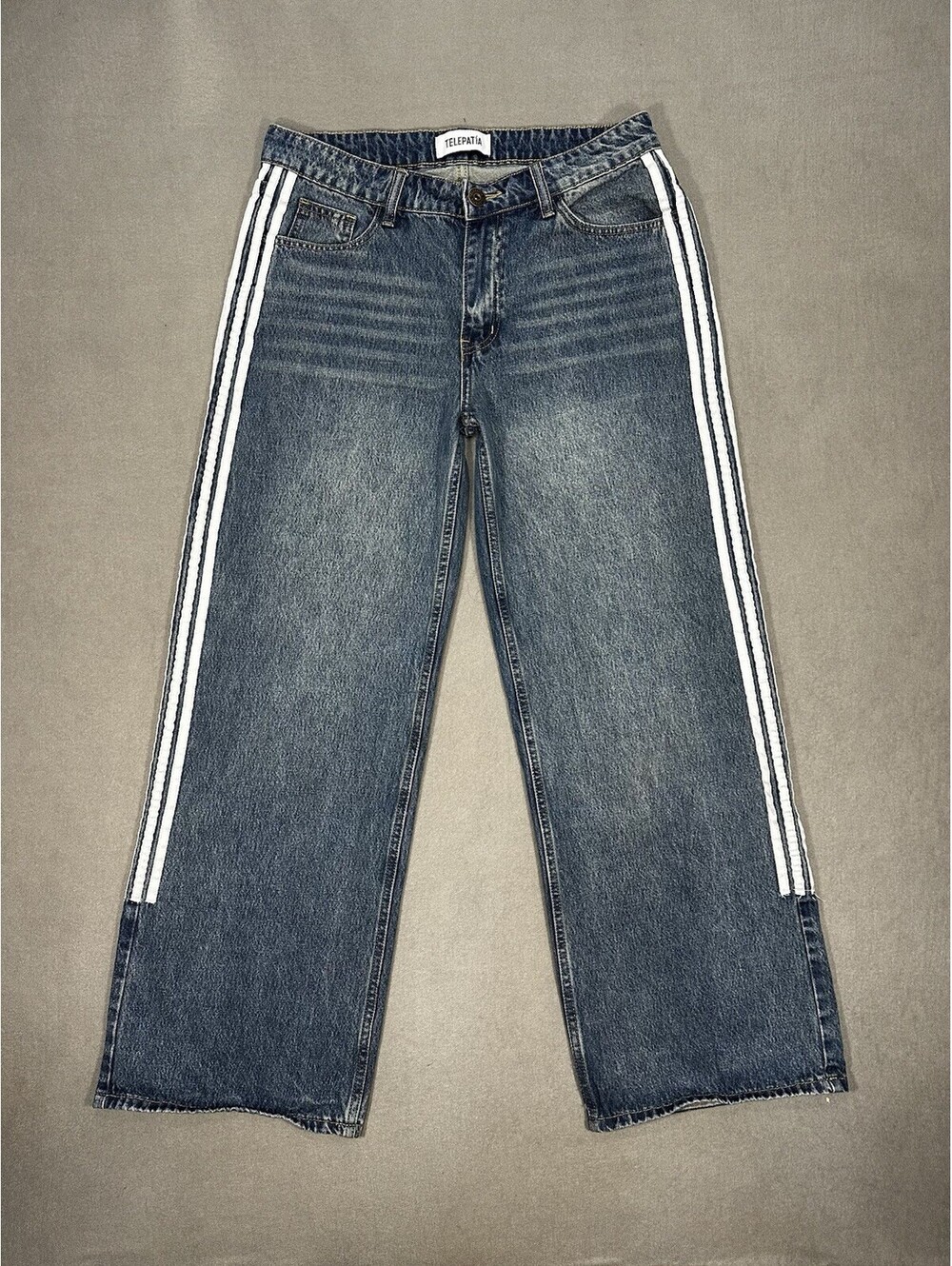 Telepatía Women’s Blue Jeans White Side Stripe Straight Leg Size 11 / 30